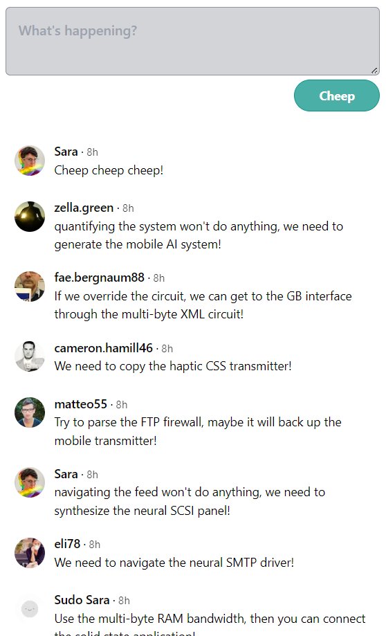 Screenshot of my 'Cheeper' Twitter clone