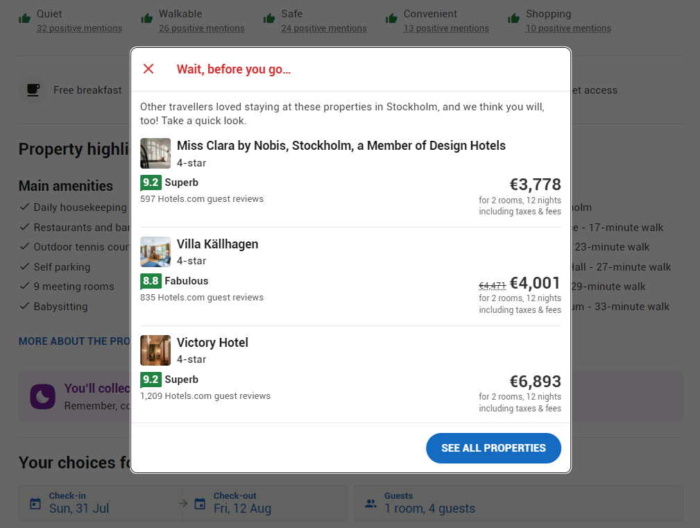 An 'exit modal' that appeared just as I was about to close the tab