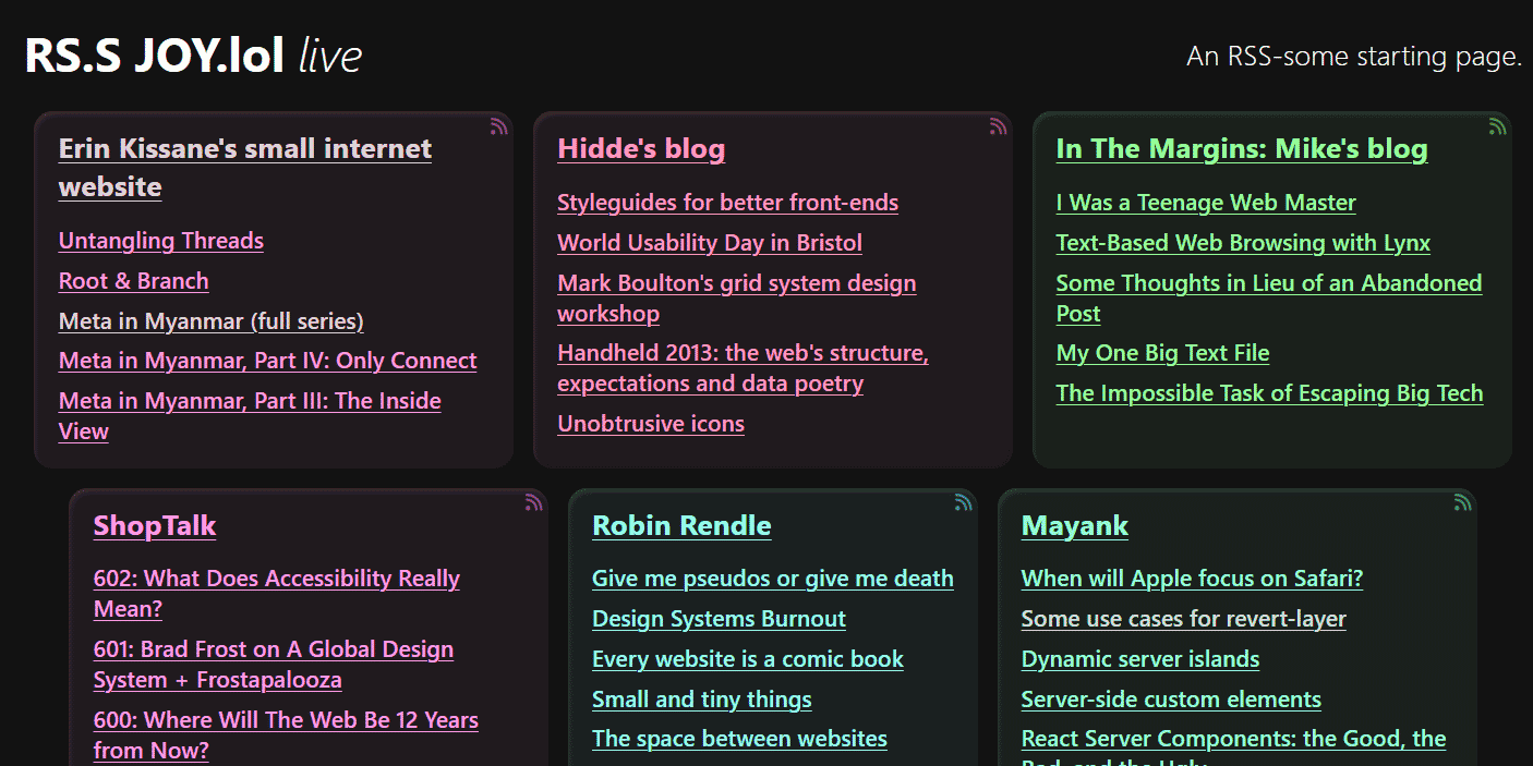 A screenshot of the RSS JOY rss aggregator.